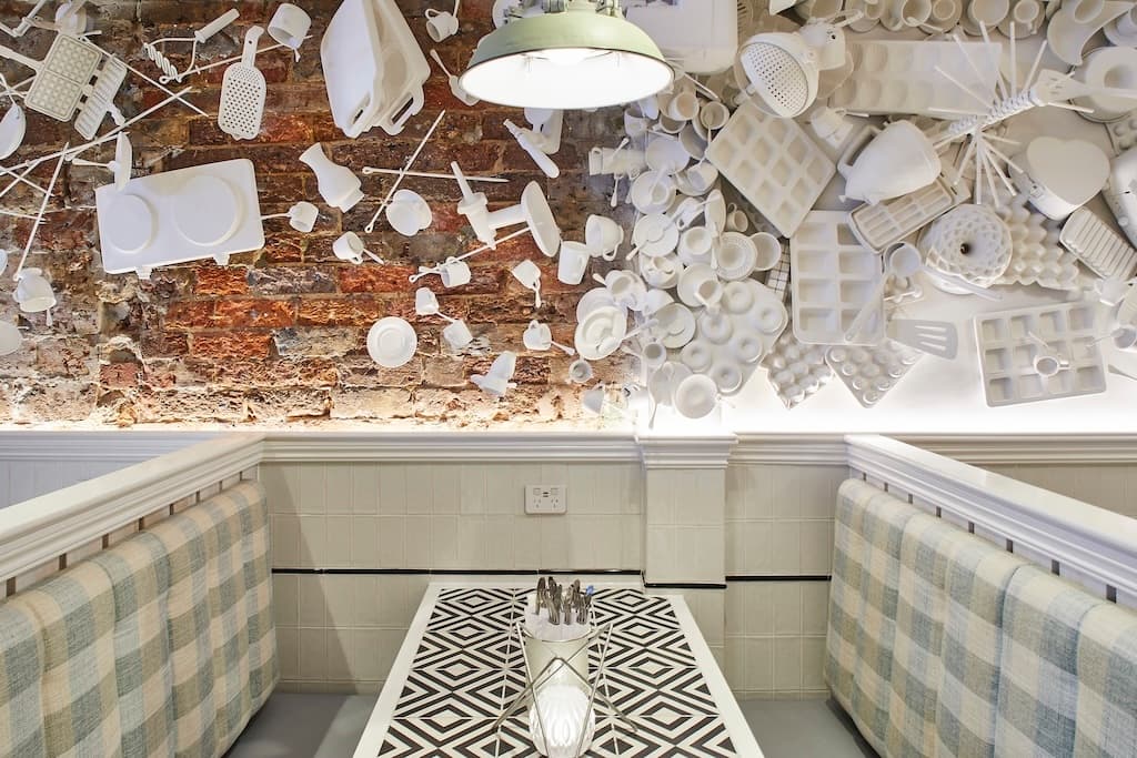 Frankie B's Food House Parramatta booth seating with decorative wall design